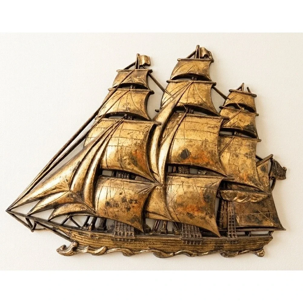 Syroco Vintage Clipper Ship Wall Hanging 4261 Gold Gilt Nautical Sailing Decor